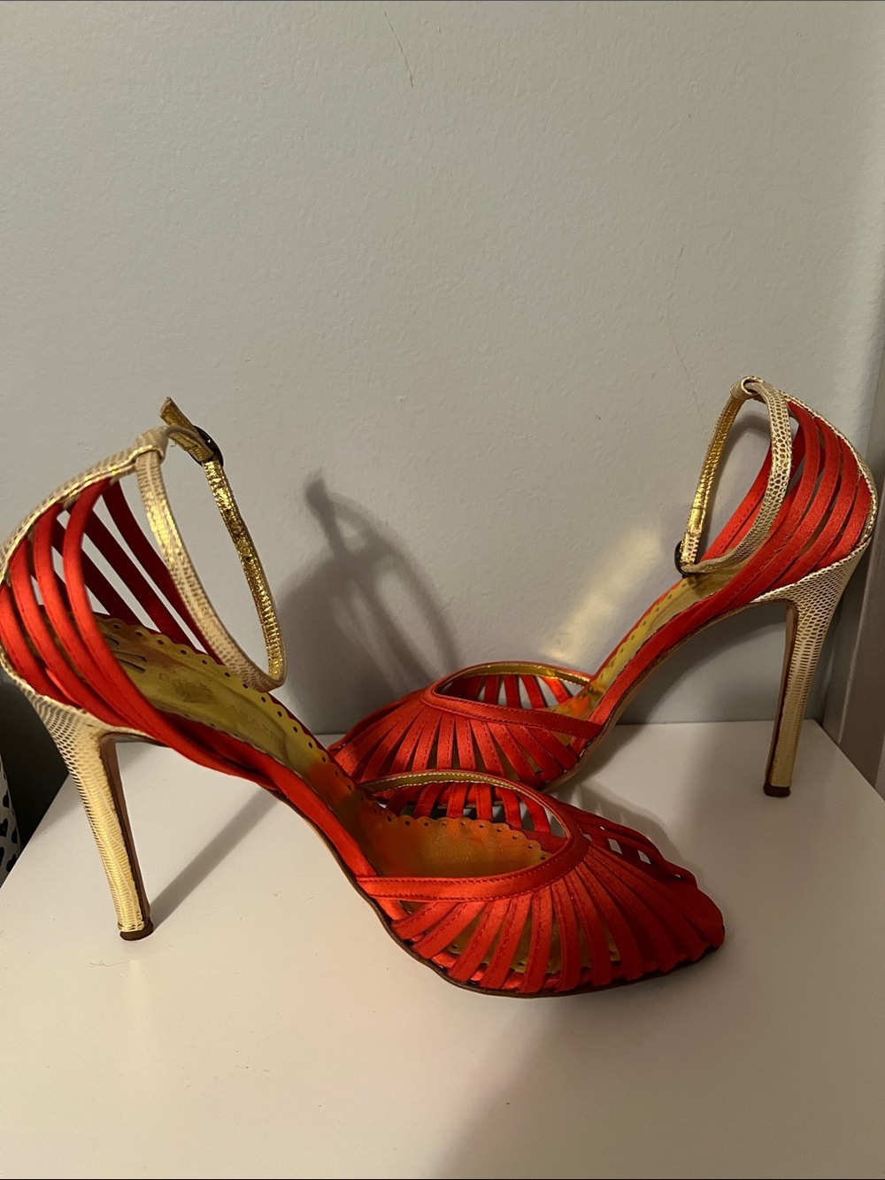 BCBGMaxAzria Orange & Gold Heels - Size 10 - Picture 6 of 7